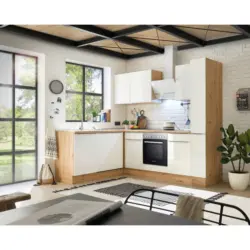 Einbauk&uuml;che Eckk&uuml;che M&ouml;belix Mit Ger&auml;ten 250x170 Cm Wei&szlig;/eiche Dekor, Modern