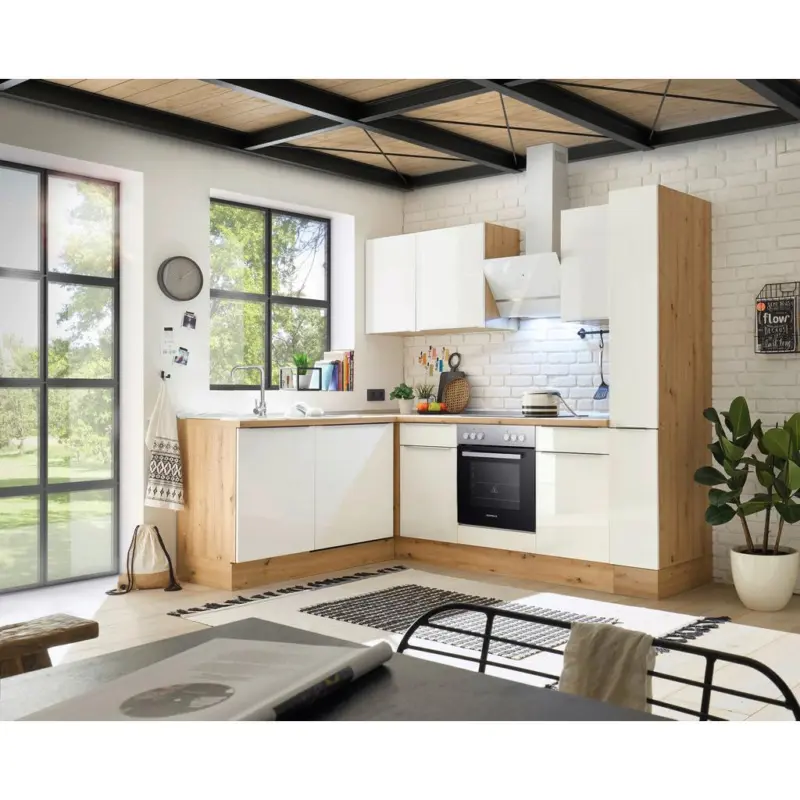 Einbauk&uuml;che Eckk&uuml;che M&ouml;belix Mit Ger&auml;ten 250x170 Cm Wei&szlig;/eiche Dekor, Modern