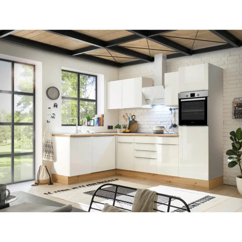 Einbauküche Eckküche Möbelix Mit Geräten 280x170 Cm Weiß/eiche Dekor, Modern