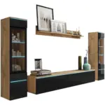 M&ouml;belix Wohnkombination 4-Tlg. mit Led Vera II Schwarz/Eiche Dekor