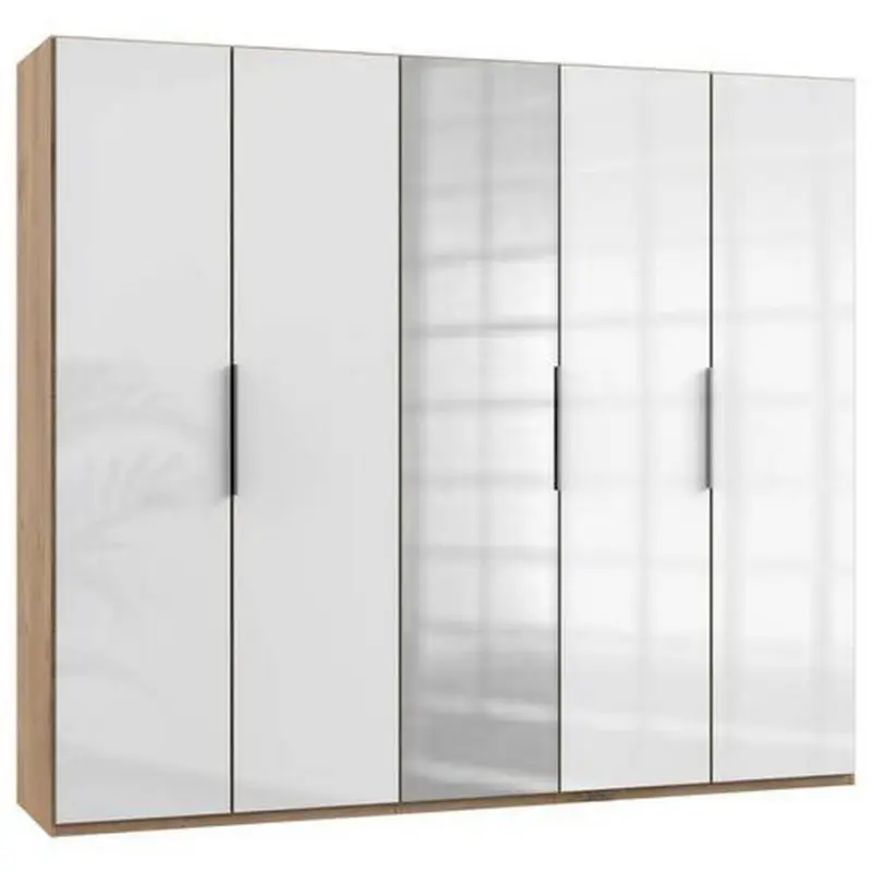 Drehtürenschrank Mit Spiegel, 250 cm Weiß/Eiche Dekor