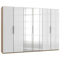 Drehtürenschrank Mit Spiegel, B: 300 cm, Eiche Dekor/Weiß
