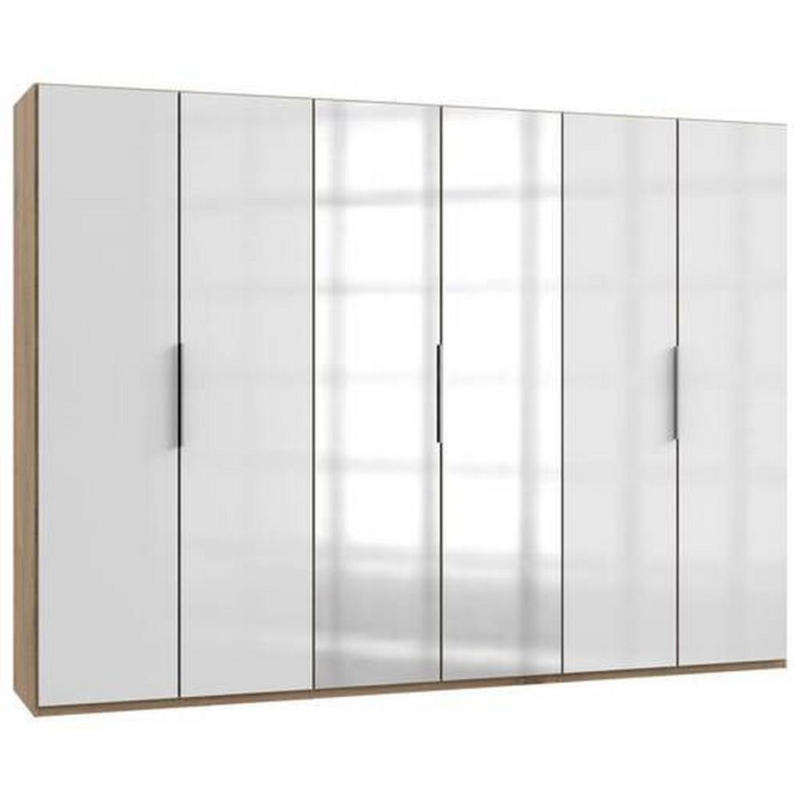 Drehtürenschrank Mit Spiegel, B: 300 cm, Eiche Dekor/Weiß