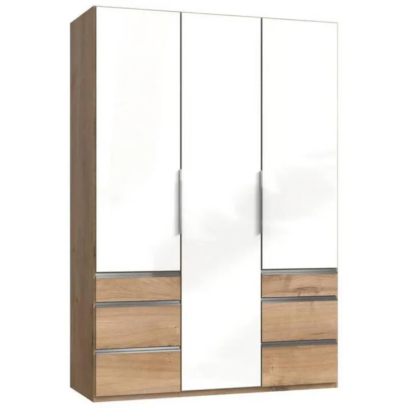 Drehtürenschrank mit Laden 150 cm Level, Weiß/Eiche Dekor