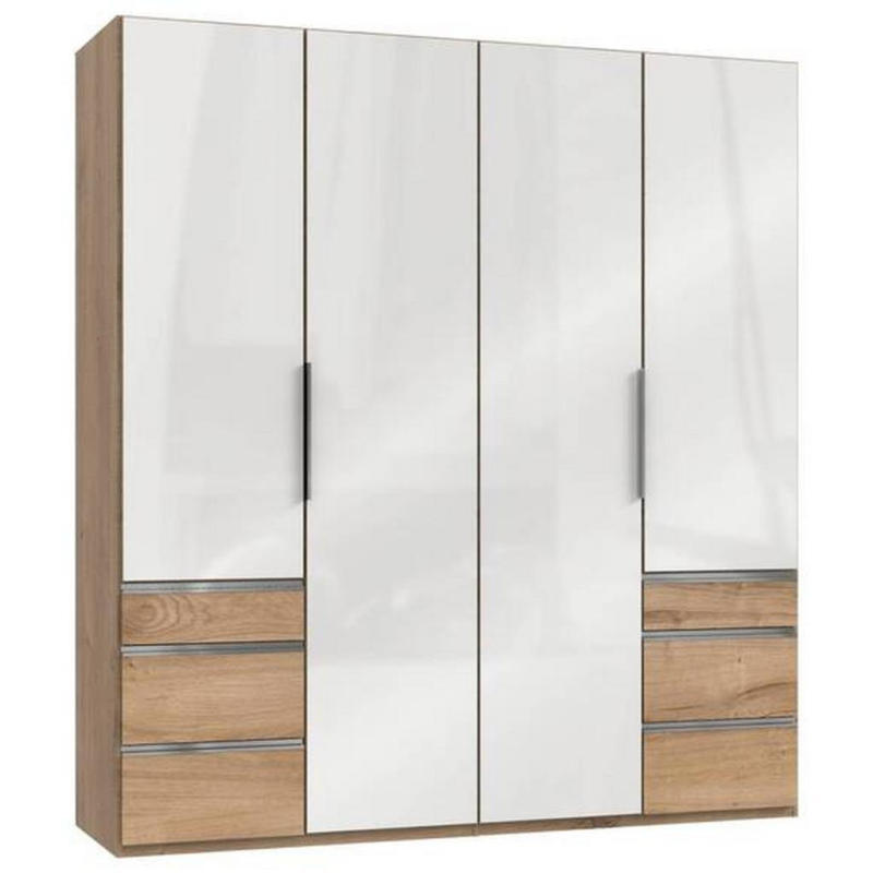 Drehtürenschrank mit Laden, B: 200 cm, Eiche Dekor/Weiß