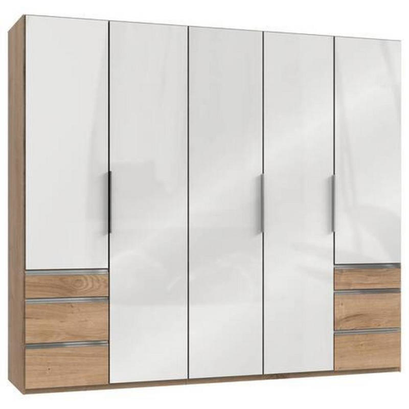 Drehtürenschrank mit Laden, B: 250 cm Eiche Dekor/Weiß