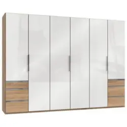 Dreht&uuml;renschrank mit Laden, B: 300 cm Wei&szlig;/Eiche Dekor
