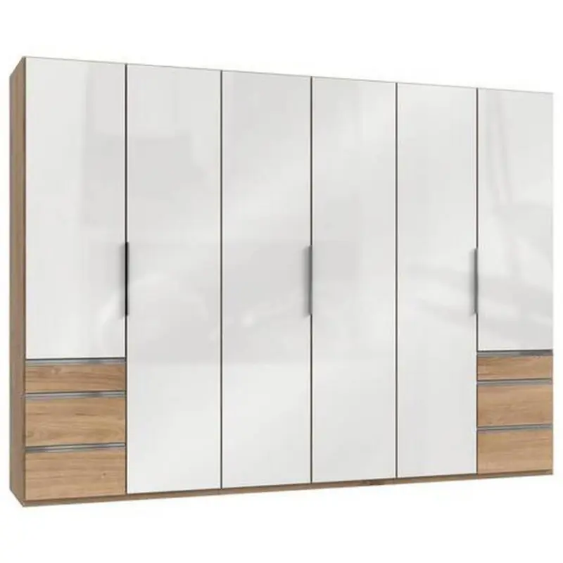 Dreht&uuml;renschrank mit Laden, B: 300 cm Wei&szlig;/Eiche Dekor