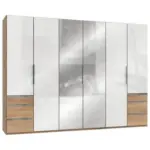 Möbelix Drehtürenschrank Mit Spiegel B: 300 cm Weiß/Eiche Dekor