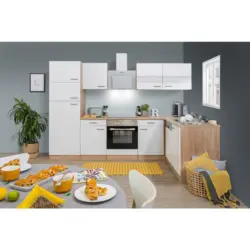 Einbauküche Eckküche Möbelix 280x172 cm Weiß/Eiche Dekor Modern