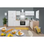 Möbelix Einbauküche Eckküche Möbelix ohne Geräte 310x200 cm Weiß/Eiche Dekor, Modern