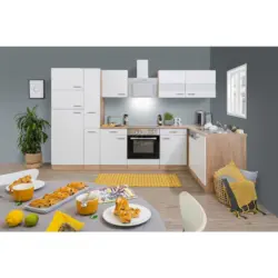 Einbauküche Eckküche Möbelix ohne Geräte 310x200 cm Weiß/Eiche Dekor, Modern