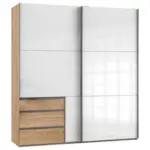 M&ouml;belix Schwebet&uuml;renschrank 200cm Level Wei&szlig;/Eiche Dekor