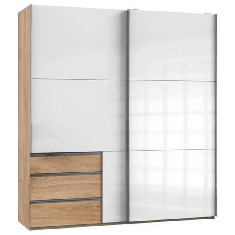 Schwebetürenschrank 200cm Level Weiß/Eiche Dekor