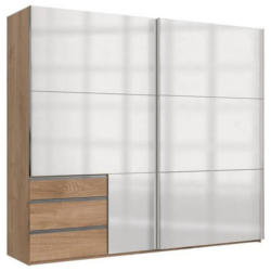 Schwebetürenschrank mit Laden, B: 250 cm, Weiß/Eiche Dekor