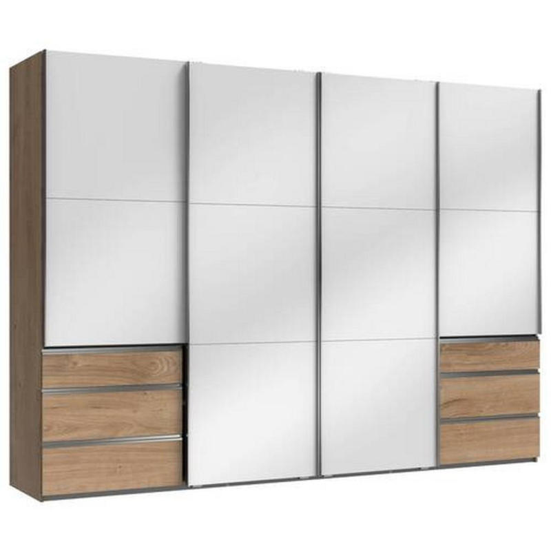 Schwebetürenschrank mit Laden B: 200 cm Weiß/Eiche Dekor