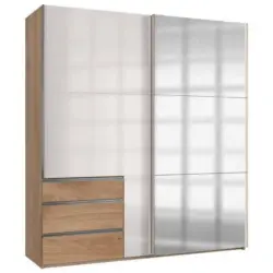 Schwebetürenschrank 200cm Level Weiß/Eiche Dekor