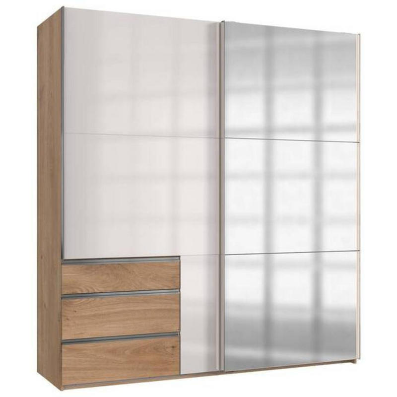 Schwebetürenschrank 200cm Level Weiß/eiche Dekor