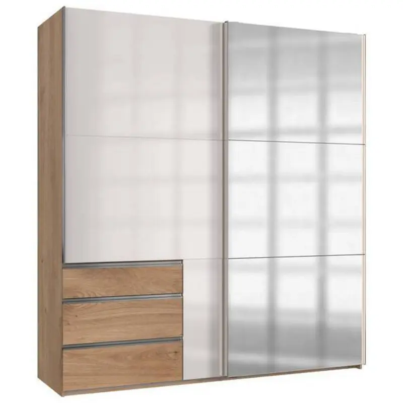 Schwebetürenschrank 200cm Level Weiß/Eiche Dekor