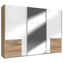 Schwebetürenschrank 300cm Level Weiß/Eiche Dekor