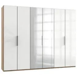 Dreht&uuml;renschrank Mit Spiegel 300 cm Level, Eiche Dekor/Wei&szlig;