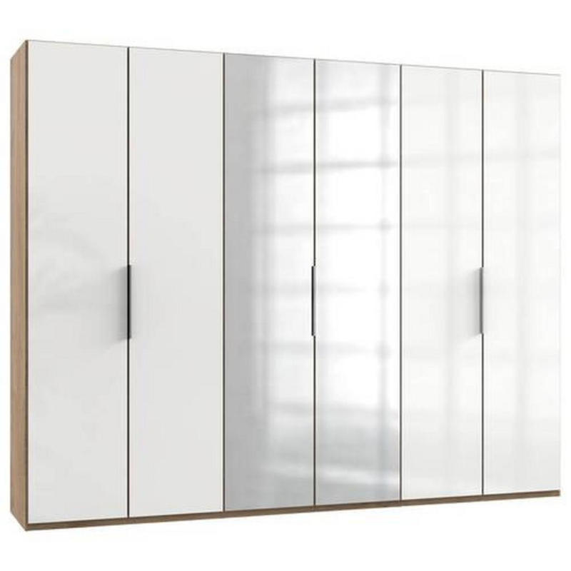 Drehtürenschrank Mit Spiegel 300 cm Level, Eiche Dekor/Weiß