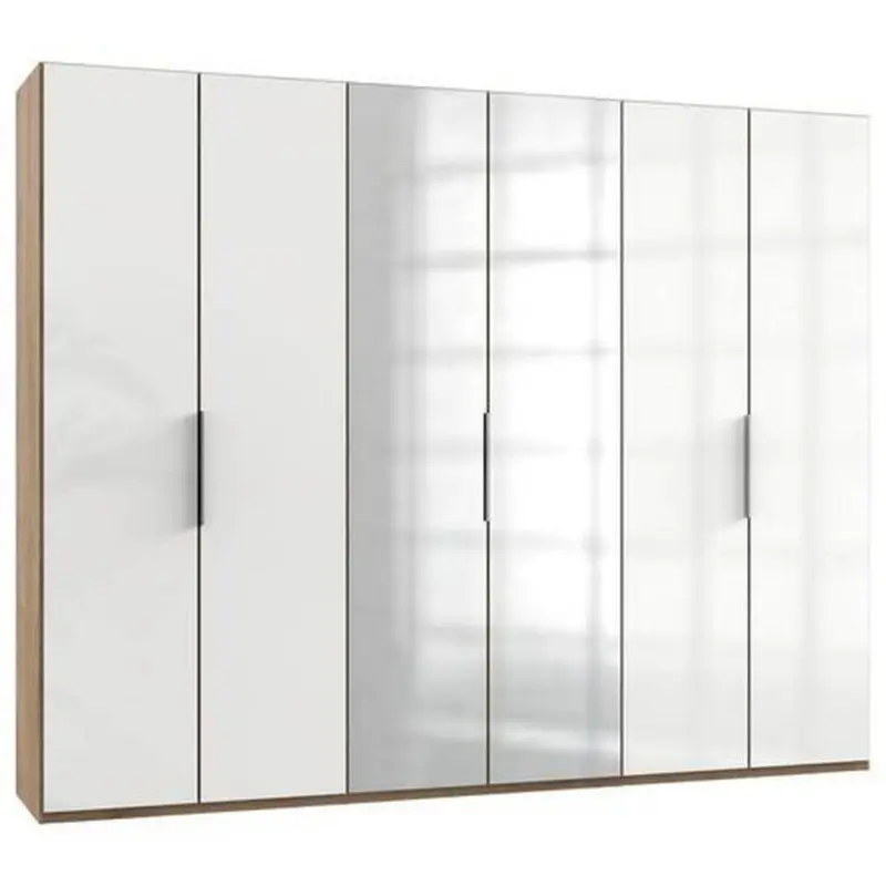 Dreht&uuml;renschrank Mit Spiegel 300 cm Level, Eiche Dekor/Wei&szlig;