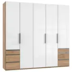 Möbelix Drehtürenschrank mit Laden B: 250 cm Level, Eiche Dekor/Weiß