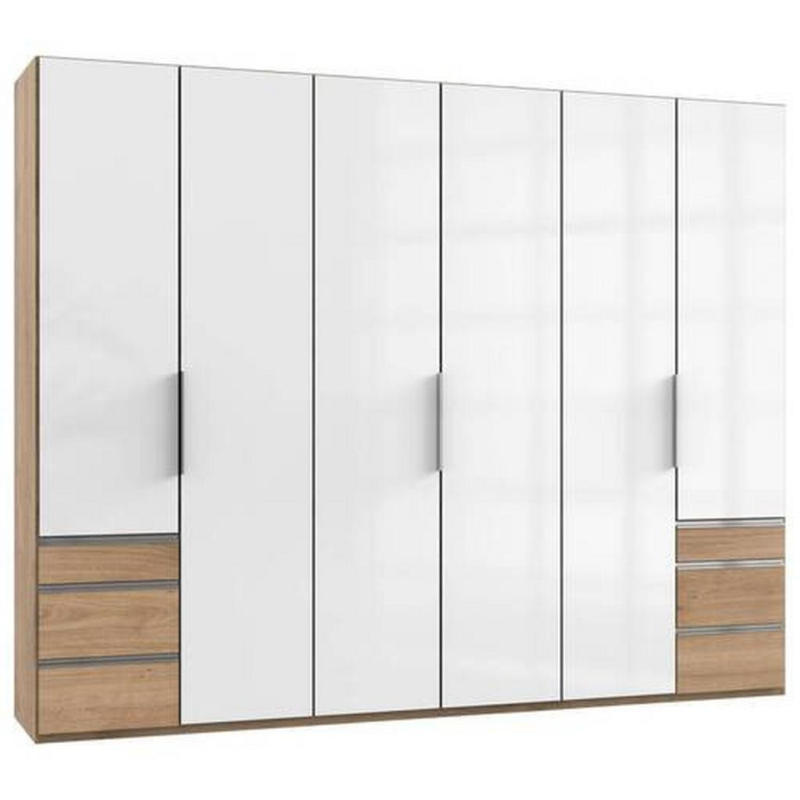 Drehtürenschrank mit Laden B: 300 cm Level, Eiche Dekor/Weiß