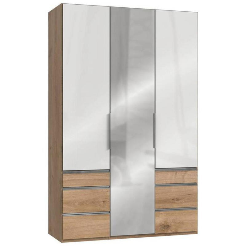 Drehtürenschrank mit Laden B: 150 cm Level, Eiche Dekor/Weiß