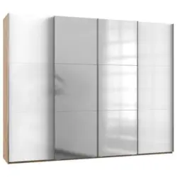 Schwebetürenschrank 300cm Level Weiß/Eiche Dekor
