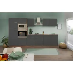 K&uuml;chenzeile ohne Ger&auml;te B: 330 cm Grau/Eiche Dekor