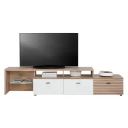 TV-Lowboard Liverpool B: 239 cm Wei&szlig;/Eichefarben