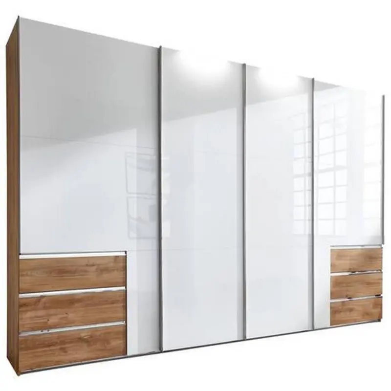 Schwebet&uuml;renschrank 350cm Level Wei&szlig;/Eiche Dekor