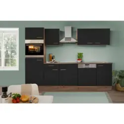 K&uuml;chenzeile ohne Ger&auml;te B: 280 cm Schwarz/Eiche Dekor