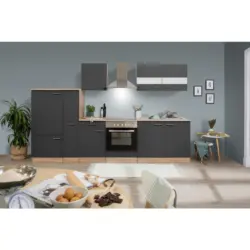 Küchenzeile ohne Geräte B: 300 cm Grau/Eiche Dekor