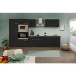 Küchenzeile ohne Geräte B: 330 cm Schwarz/Eiche Dekor