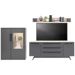 Wohnkombination Modern 3-Tlg. Atlanta Grau/Eiche Dekor