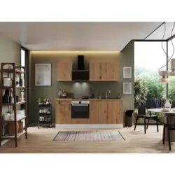 K&uuml;chenzeile mit Ger&auml;ten B: 220 cm Wei&szlig;/Eiche Dekor