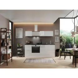 Küchenzeile mit Geräte B: 220 cm Weiß