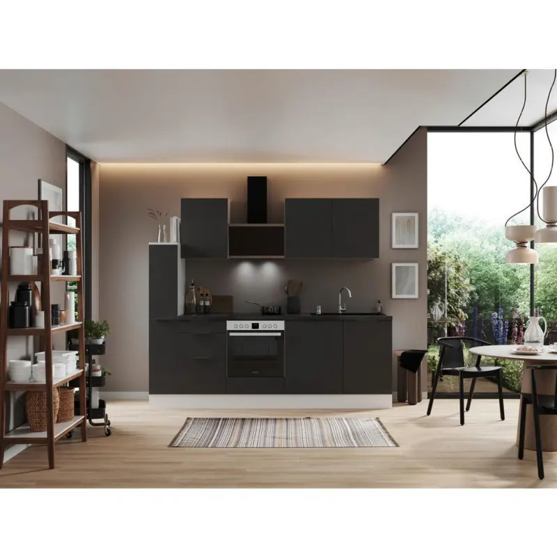 K&uuml;chenzeile mit Ger&auml;ten B: 250 cm Grau/Wei&szlig;