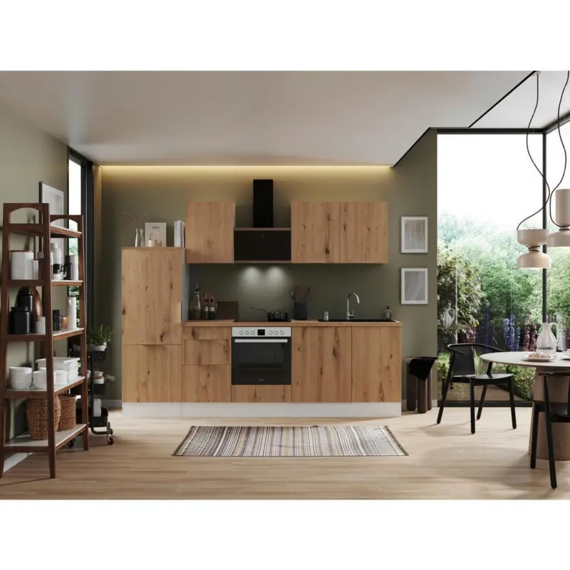 K&uuml;chenzeile mit Ger&auml;ten B: 280 cm Wei&szlig;/Eiche Artisan Dekor