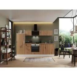 Küchenzeile mit Geräte B: 280 cm Weiß/Eiche Artisan Dekor