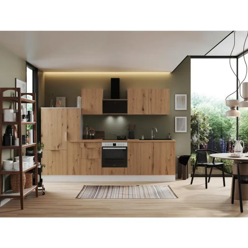 K&uuml;chenzeile mit Ger&auml;ten B: 310 cm Wei&szlig;/Eiche Artisan Dekor