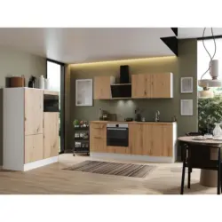 K&uuml;chenzeile mit Ger&auml;ten B: 340 cm Wei&szlig;/Eiche Artisan Dekor