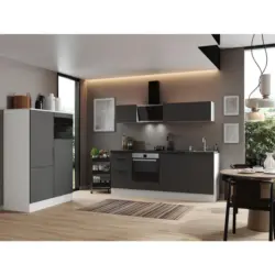 K&uuml;chenzeile mit Ger&auml;ten B: 340 cm Grau/Wei&szlig;