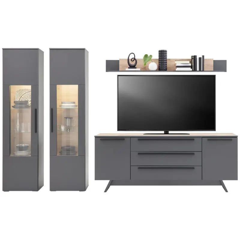 Wohnkombination 4-tlg. Atlanta Grau/eiche Dekor