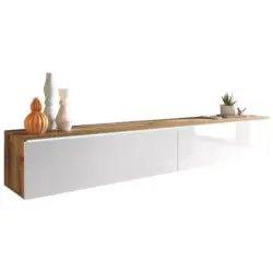 TV-Lowboard Eiche Wotan B: 180 cm Weiß/Eichefarben