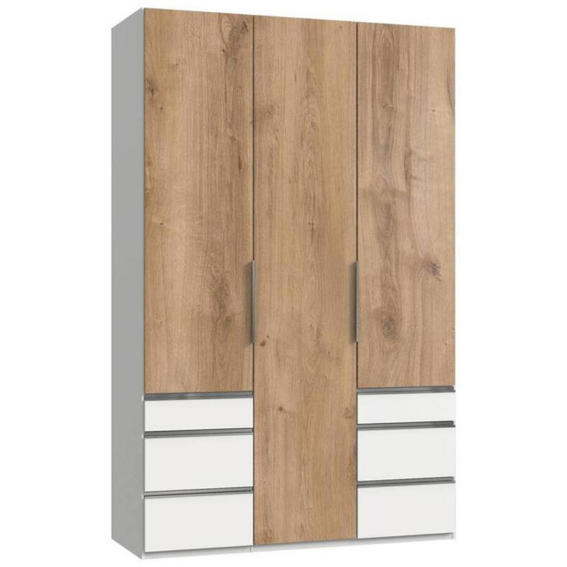 Drehtürenschrank mit Laden 150cm Level Weiß/Eiche Dekor