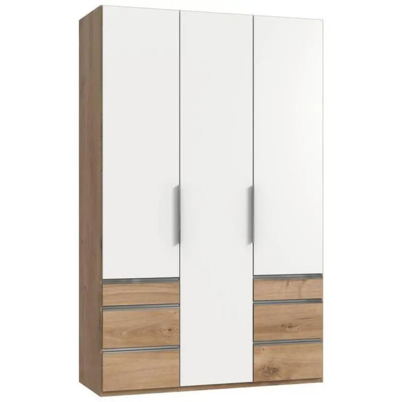 Drehtürenschrank Mit Laden, 150 Cm, Weiß/eiche Dekor